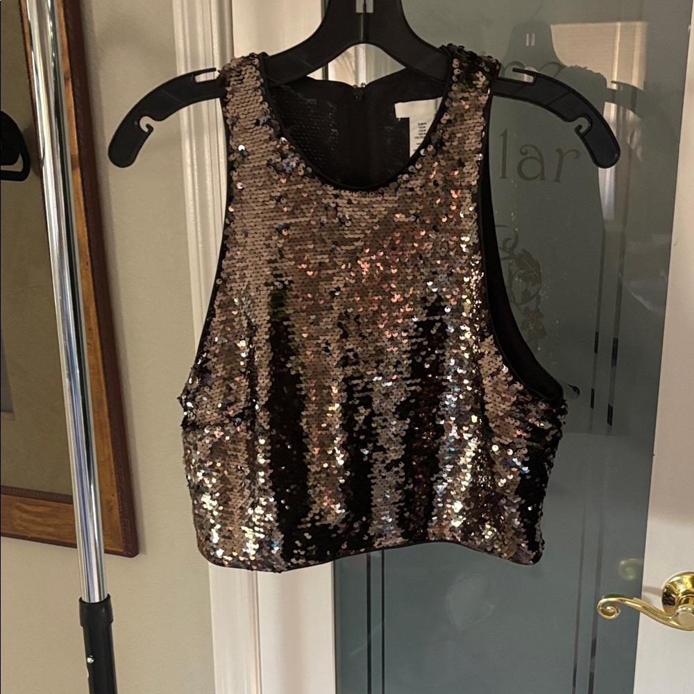 H&M Black and Gold Sequin Tank Top